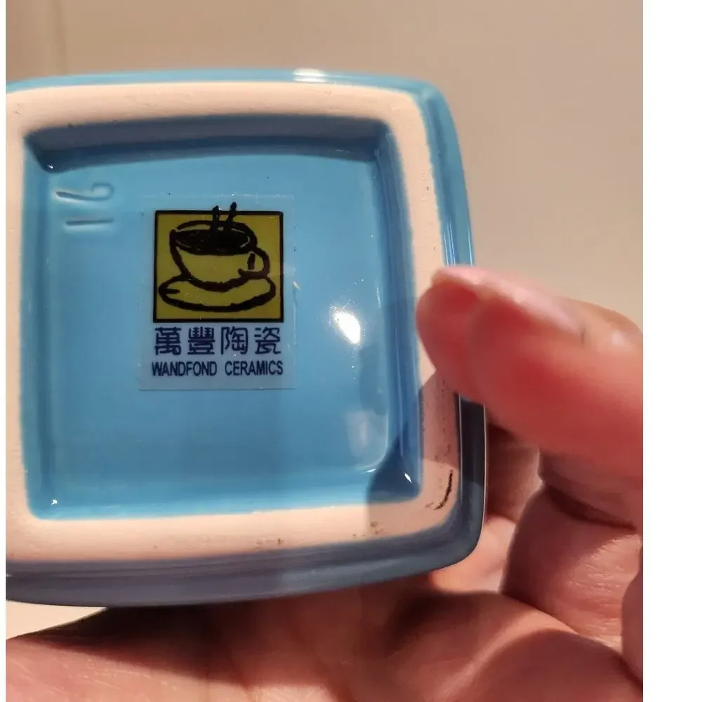 NWT square teapot and 4 cups blue with fish